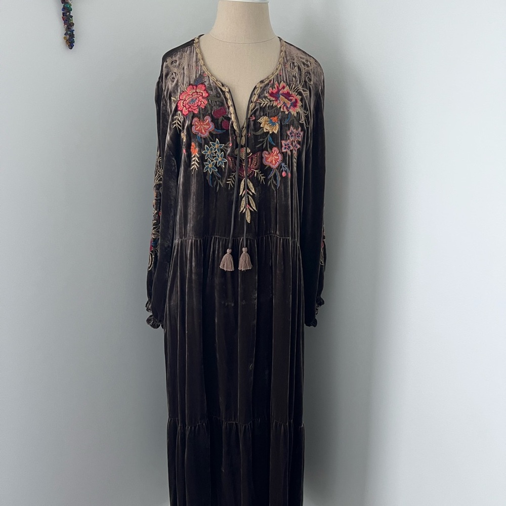 Johnny Was Floral Embroidered Brown Dress